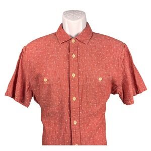 Faherty Brand Mens Large Red‎ Linen Blend Short Sleeve Button Down Shirt Print